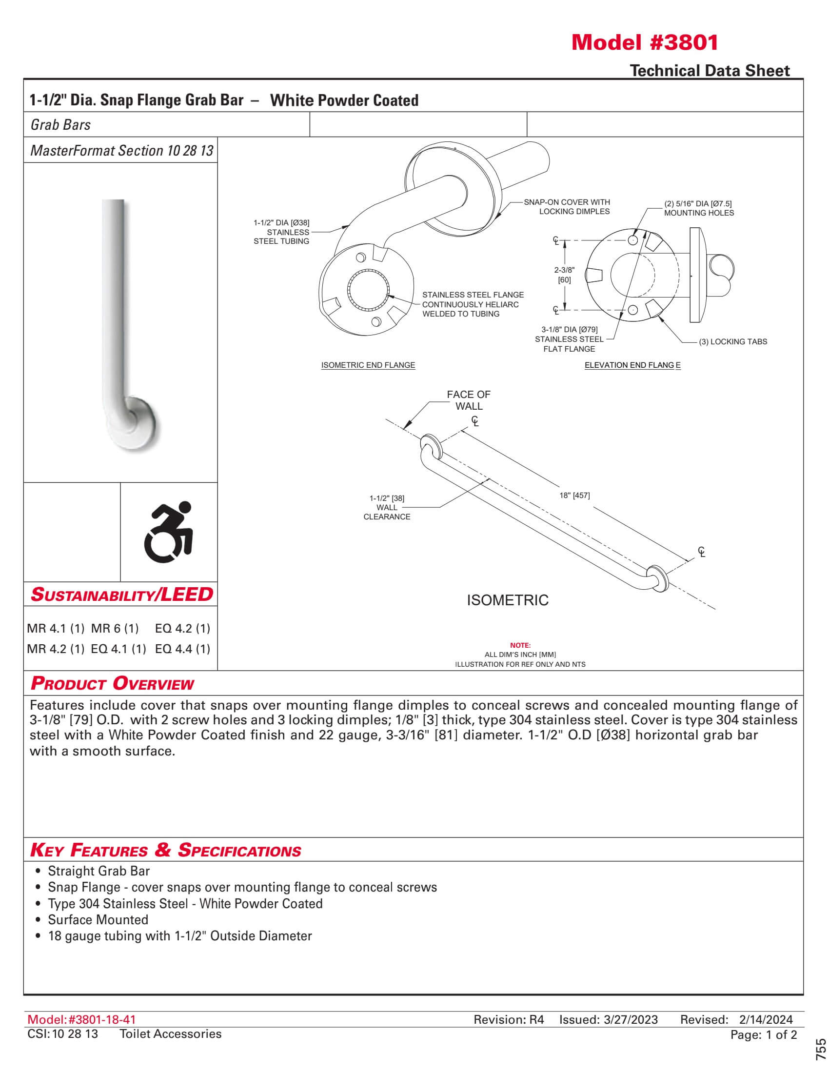 ASI 3801-18W | 18" Grab Bar White - Image 3