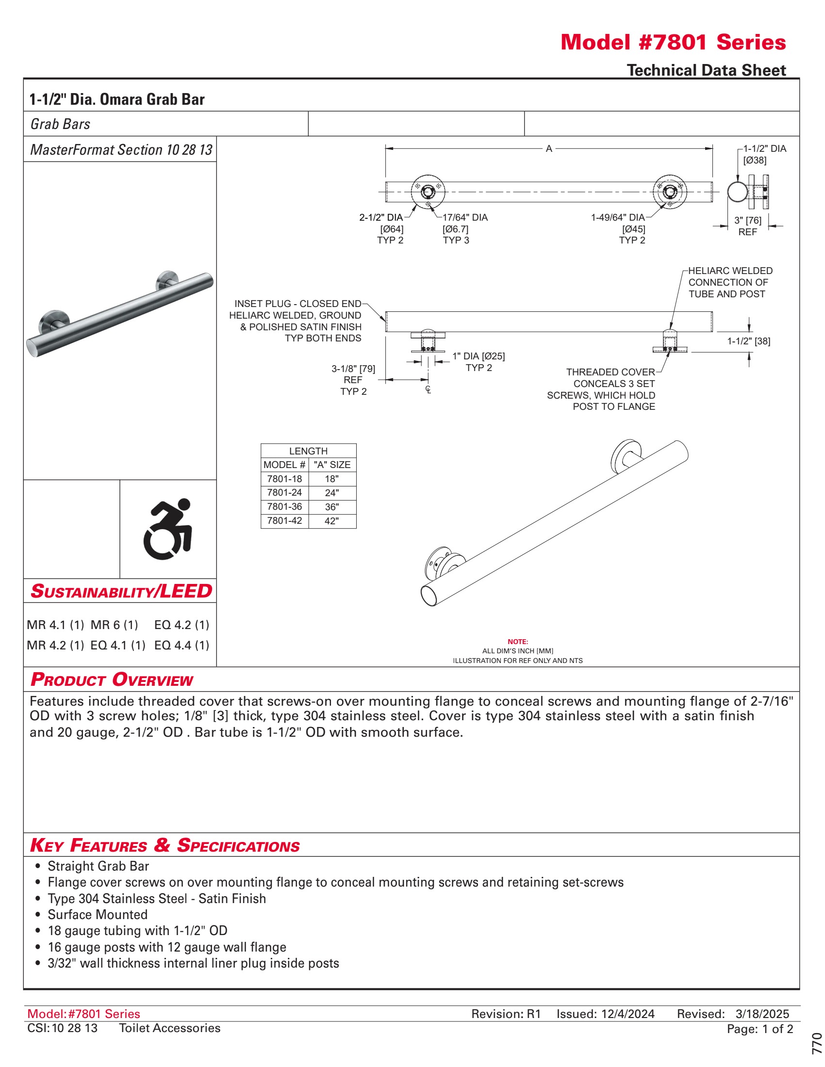 ASI 7801-36 | 36" Grab Bar Omara - Image 2